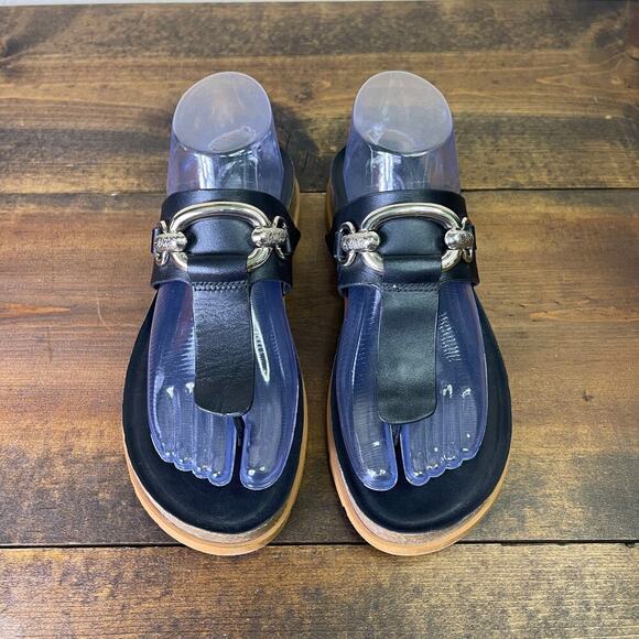 Franco Sarto Brielle Wedge Sandal Black Leather T Strap Cork Women’s 8.5 Summer - Picture 3 of 12